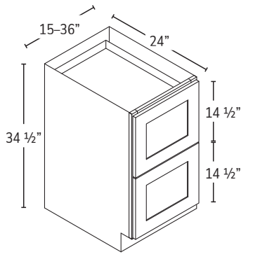 15″ two-drawer base cabinet configuration