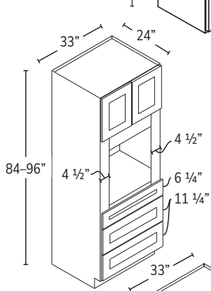 33″ wide × 84″ high oven cabinet cabinet configuration